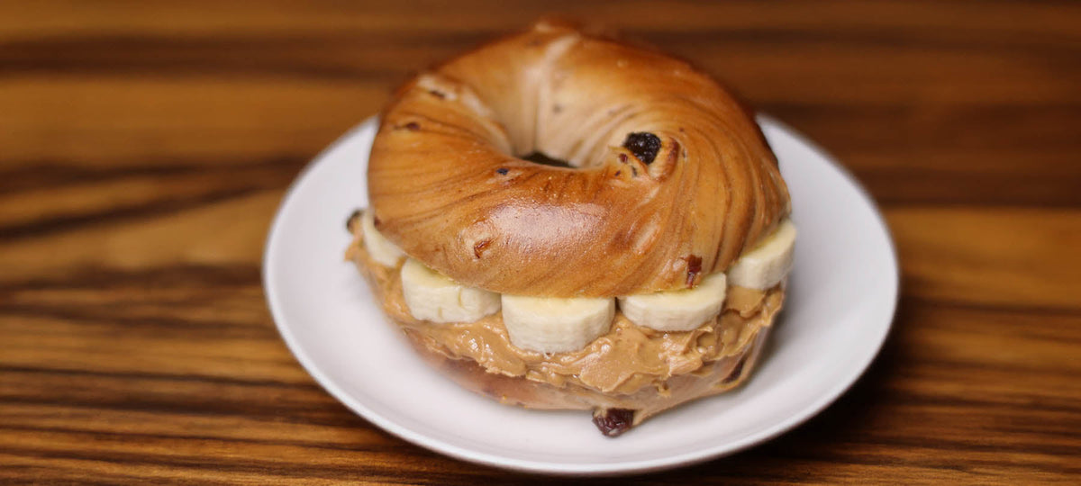 bagel with peanut butter and banana slices