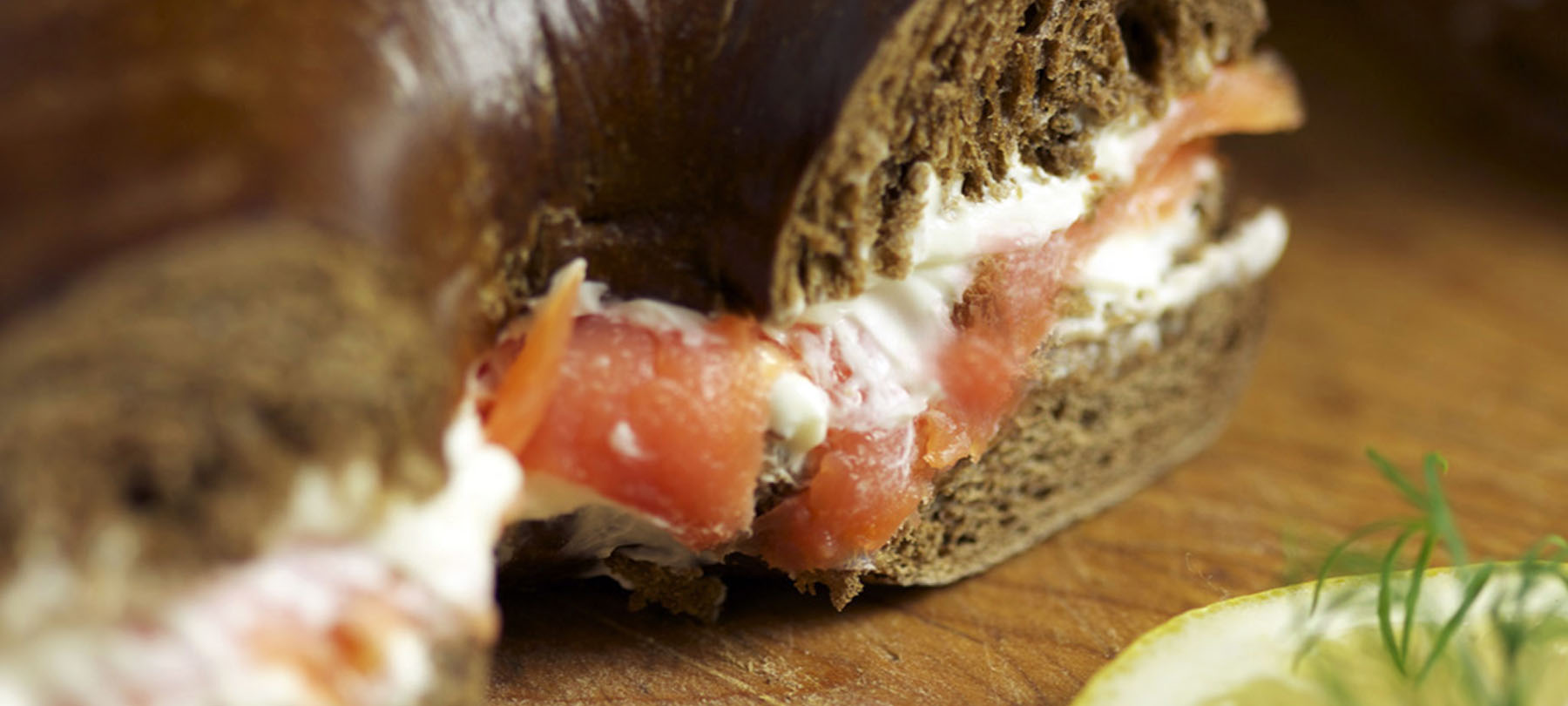 pumpernickel bagel with cream cheese and lox