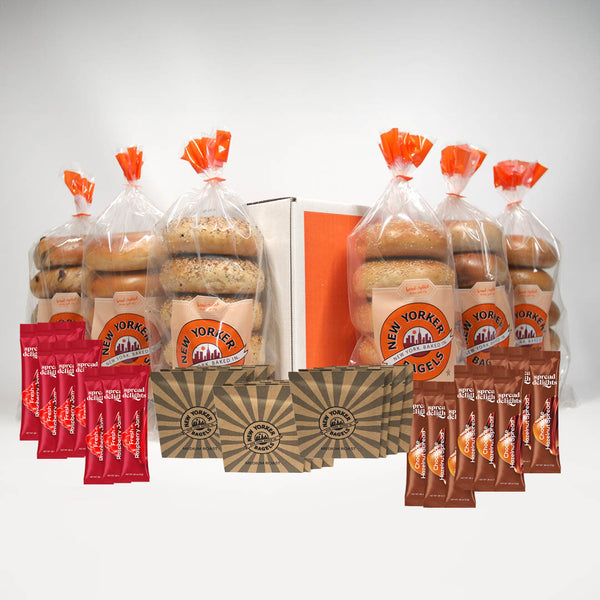 new york bagels + coffee + bagel toppings