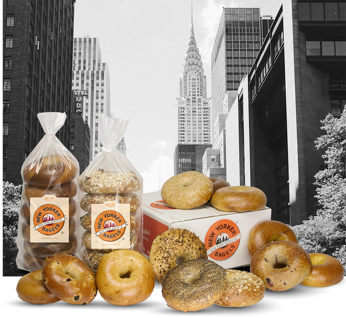 NY Bagels and box with a New York Image on the background