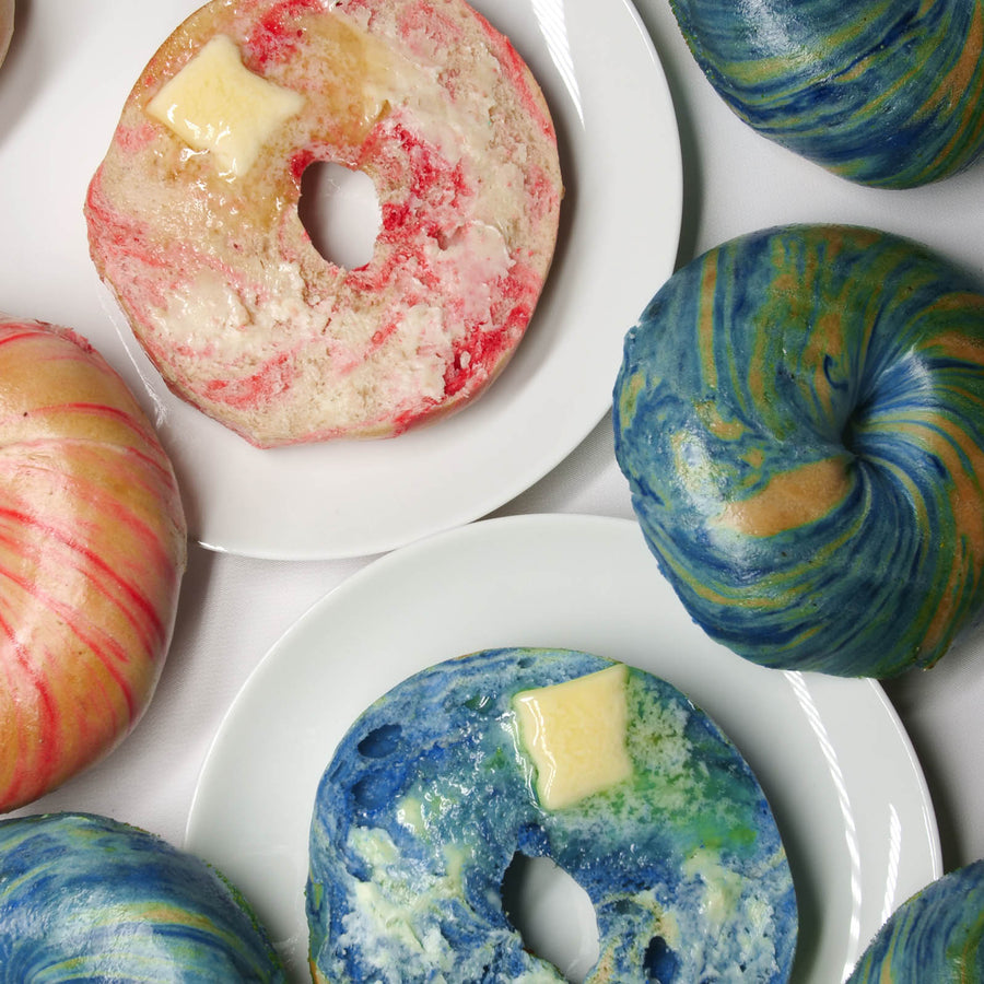 Hanukkah and Christmas bagels with butter
