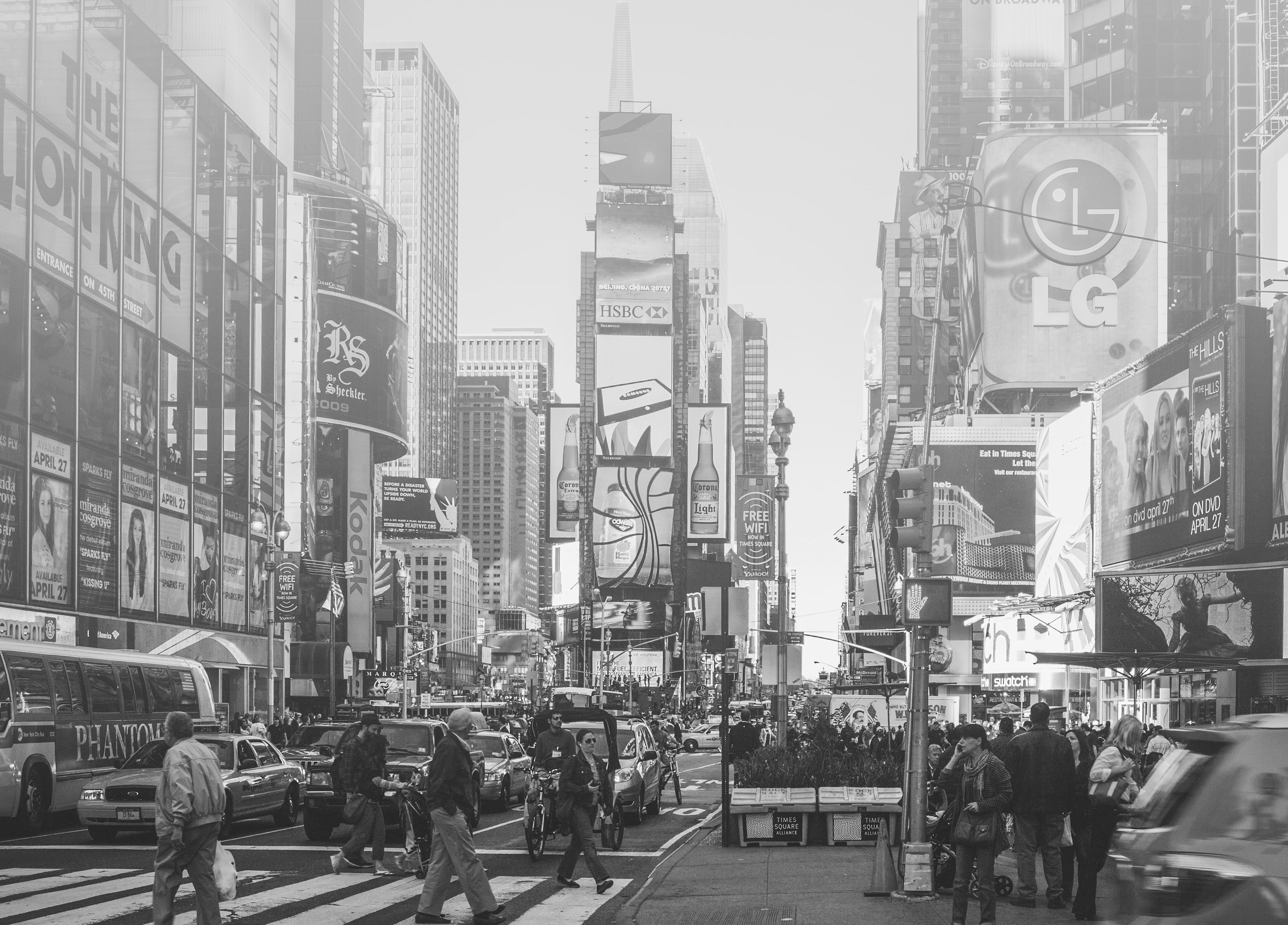 Black and White image of Time Square