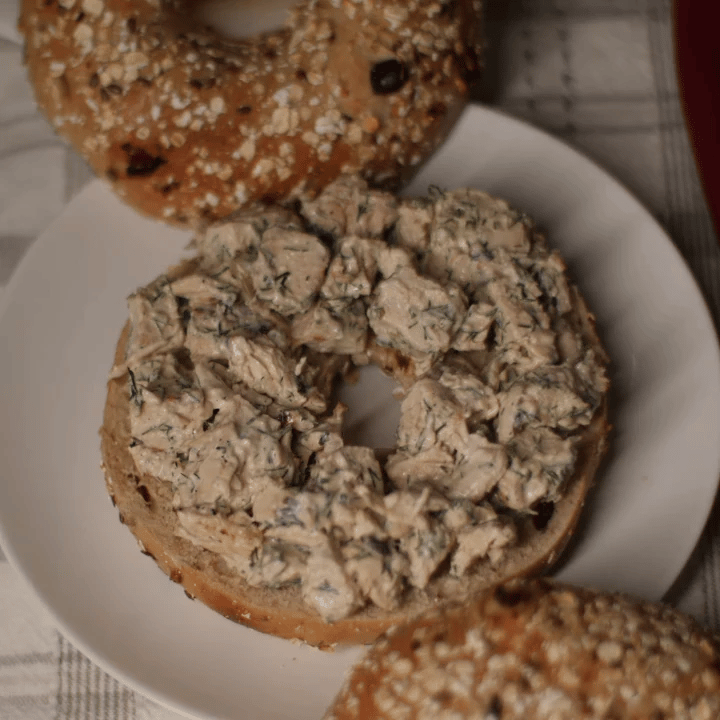 energy bagel with chicken salad