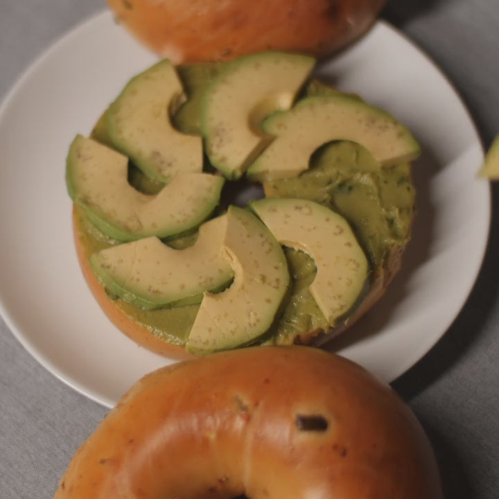 jalapeno bagel with avocado