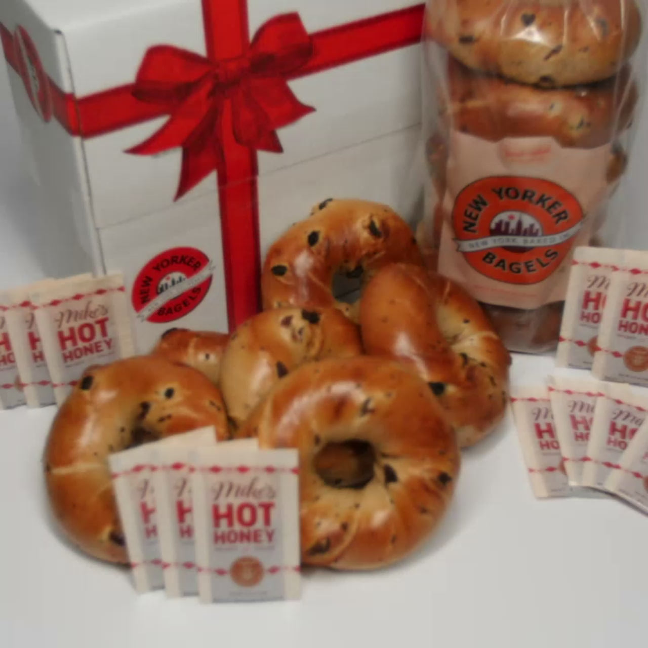 cinnamon raisin bagels with Mike's Hot Honey